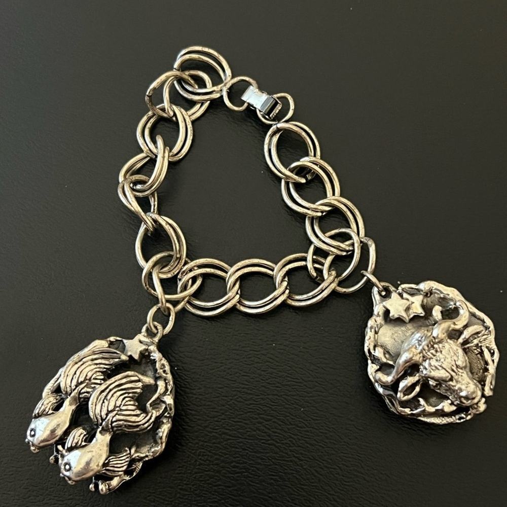 Vintage Sterling Silver Zodiac Charm Bracelet – Pisces & Aries